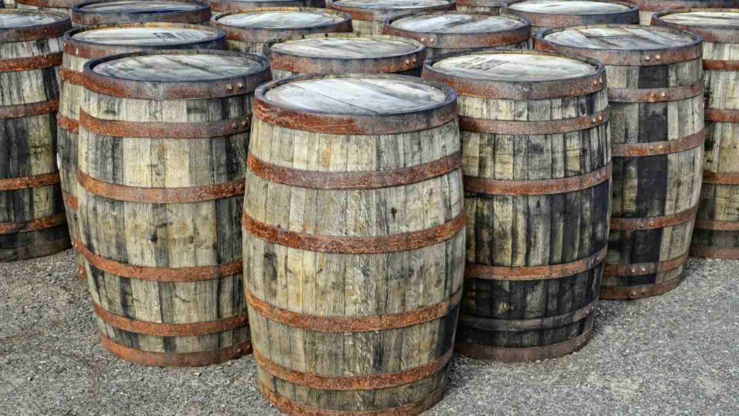 Rows of whisky barrels