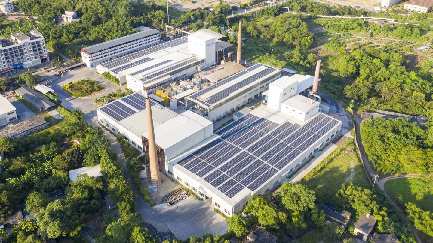 Factory with renewable energy and solar panels