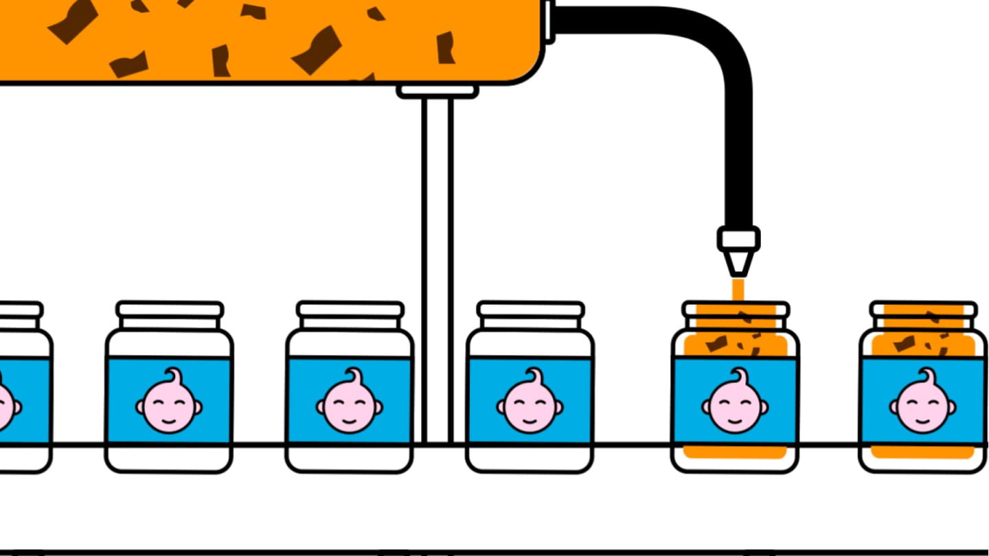 Cartoon drawing of contaminated baby food