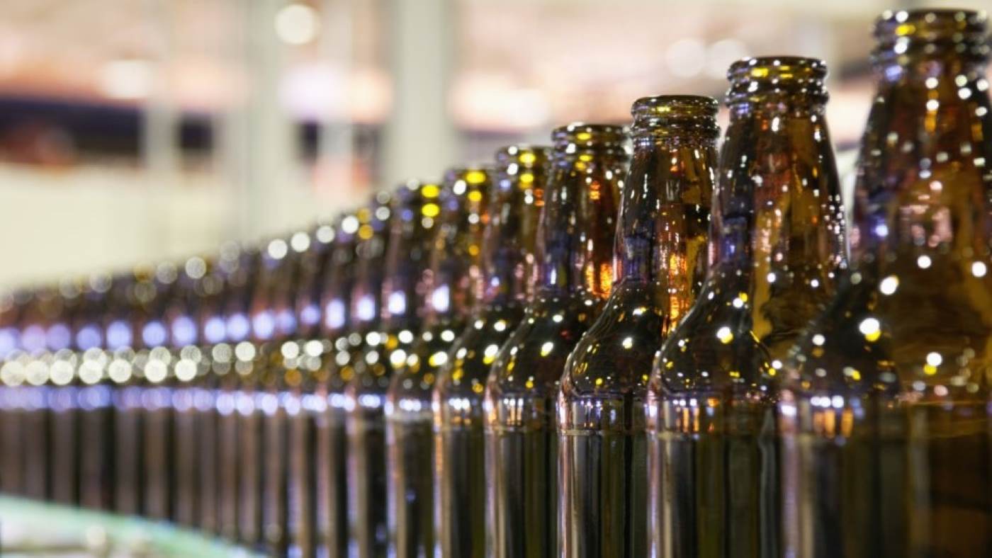 Bottles on production line