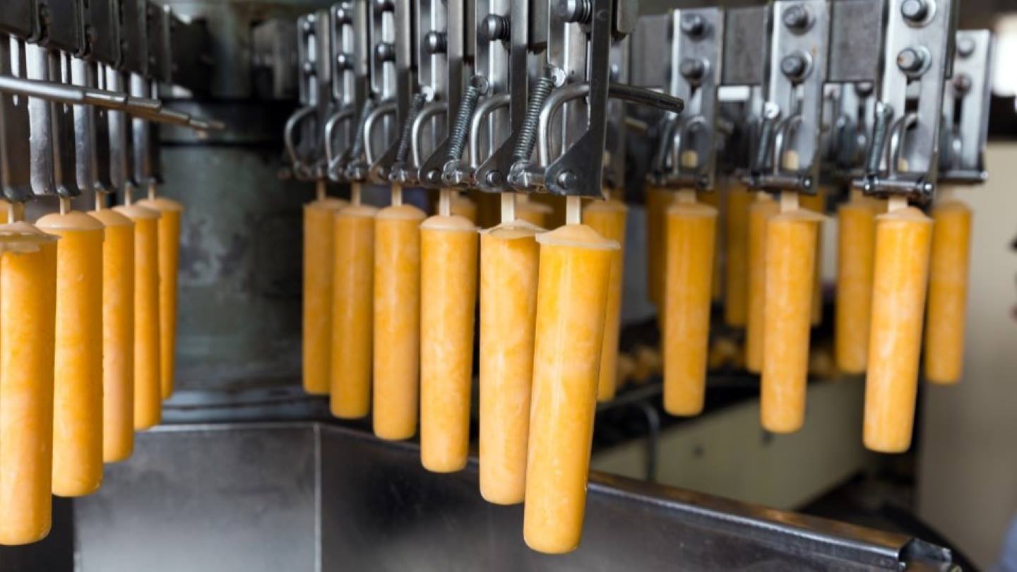 Ice lollies on a production line