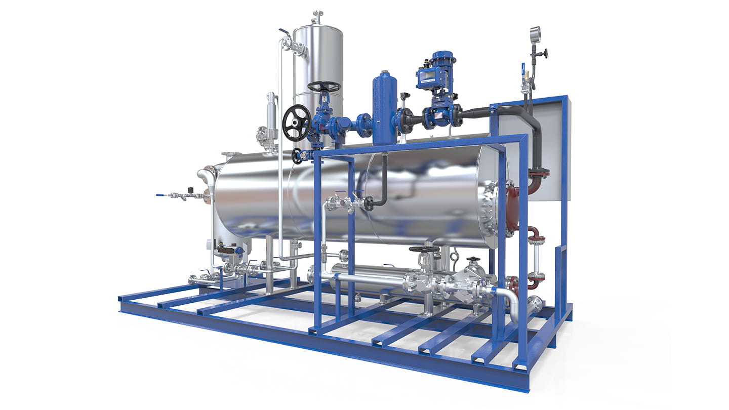 Eine Reindampferzeugerstation  mit aufgesetztem Entgaserdom