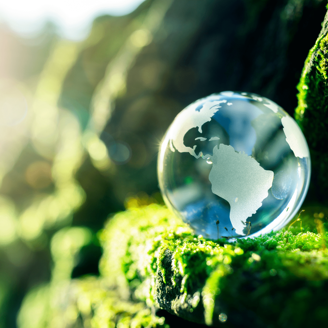 Glass orb with the earth etched on